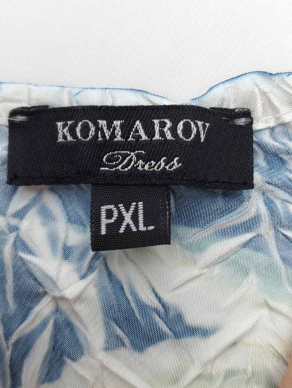 Komarov Lace Sleeve Charmeuse & Chiffon Blue Floral Evening Cocktail Dress PXL - Picture 2 of 14